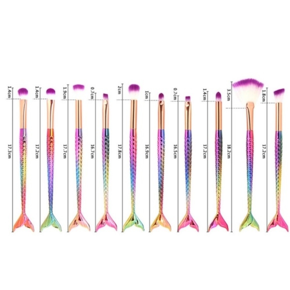 10 Pc Multi Colored Mermaid Brush Set - Picture 2 of 4